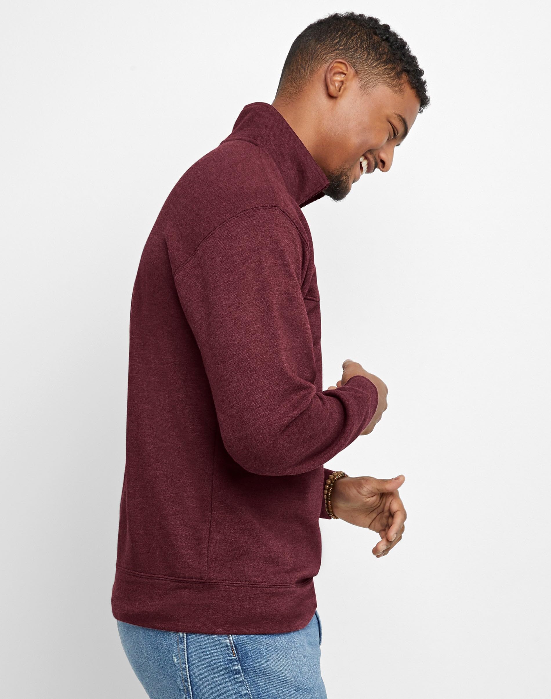Hanes Męska bluza z kapturem Originals French Terry, bluza z zamkiem błyskawicznym do jednej połowy, lekka bluza z kapturem, czarna 50r Pe Heather, L, Czarny 50r Pe Heather, L
