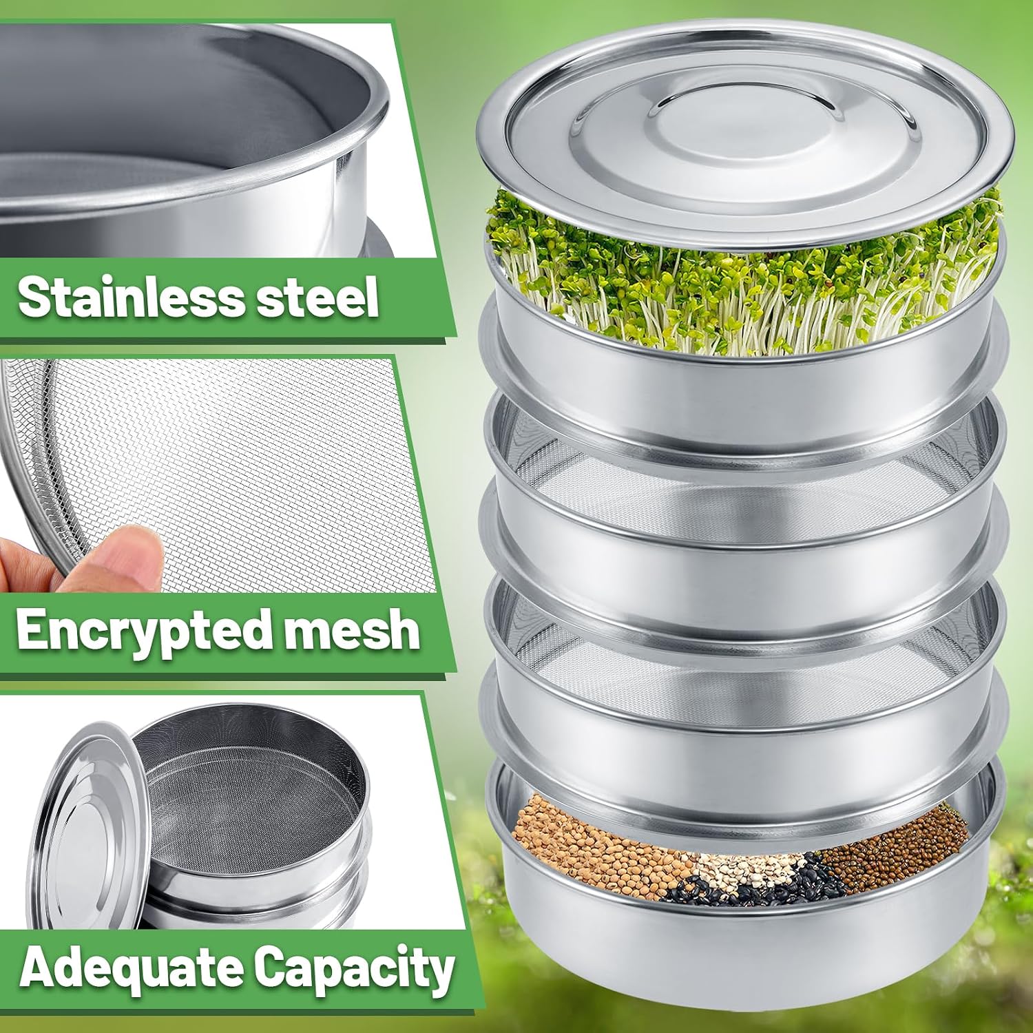 Kit De Germinación De Semillas De Acero Inoxidable Apilable - Para Hacer Brotes En Casa Sin Tierra