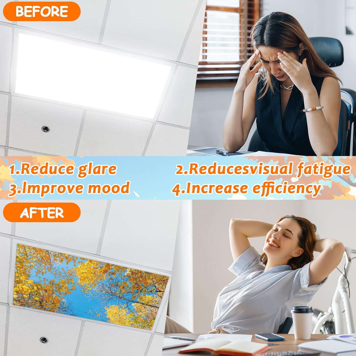 4 Pcs Fluorescent Light Covers with 40 Magnets Decorative for Classroom Ceiling Light 4 x 2 Feet Magnetic Light Covers Filter Easy Install for Office Hospitals & Home Drop Ceiling Supplies (Fall)