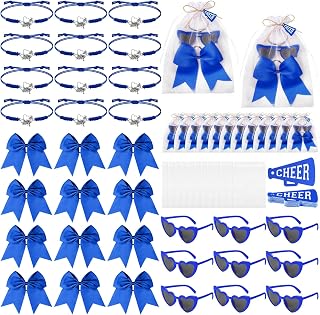 Suncalla 72 Pcs Cheer Gifts Bulk Team Sunglasses Hair Bows Bags,Blue