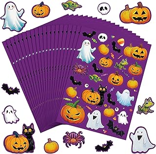 Faccito 480 Pcs Cute Halloween Party Stickers for Kids Bulk Jack-o-Lantern Pumpkin Ghost Spider Black Bat Green Zombies Black Cat Candy Corn Witch Hat Assorted Sticker for Halloween Party Favor