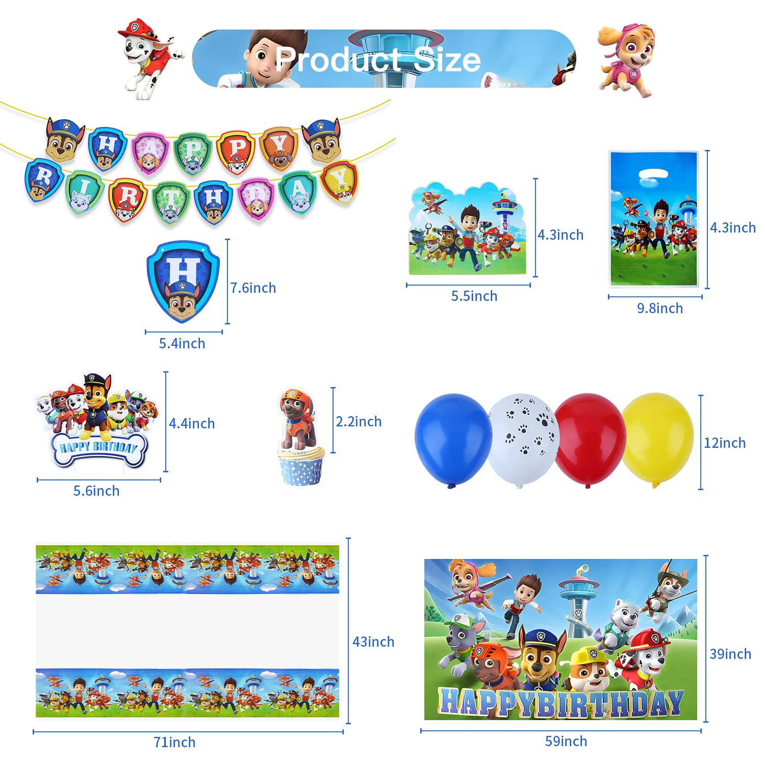 148PCS Paw Patrol Birthday Party Supplies, Paw Dog Patrol Party