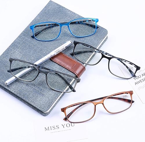 Miniatura 8 de AQWANO. - 4 pares de lentes de lectura para computadora, para bloqueo de luz azul, ligeros, flexibles, TR90, lentes irrompibles para mujeres y