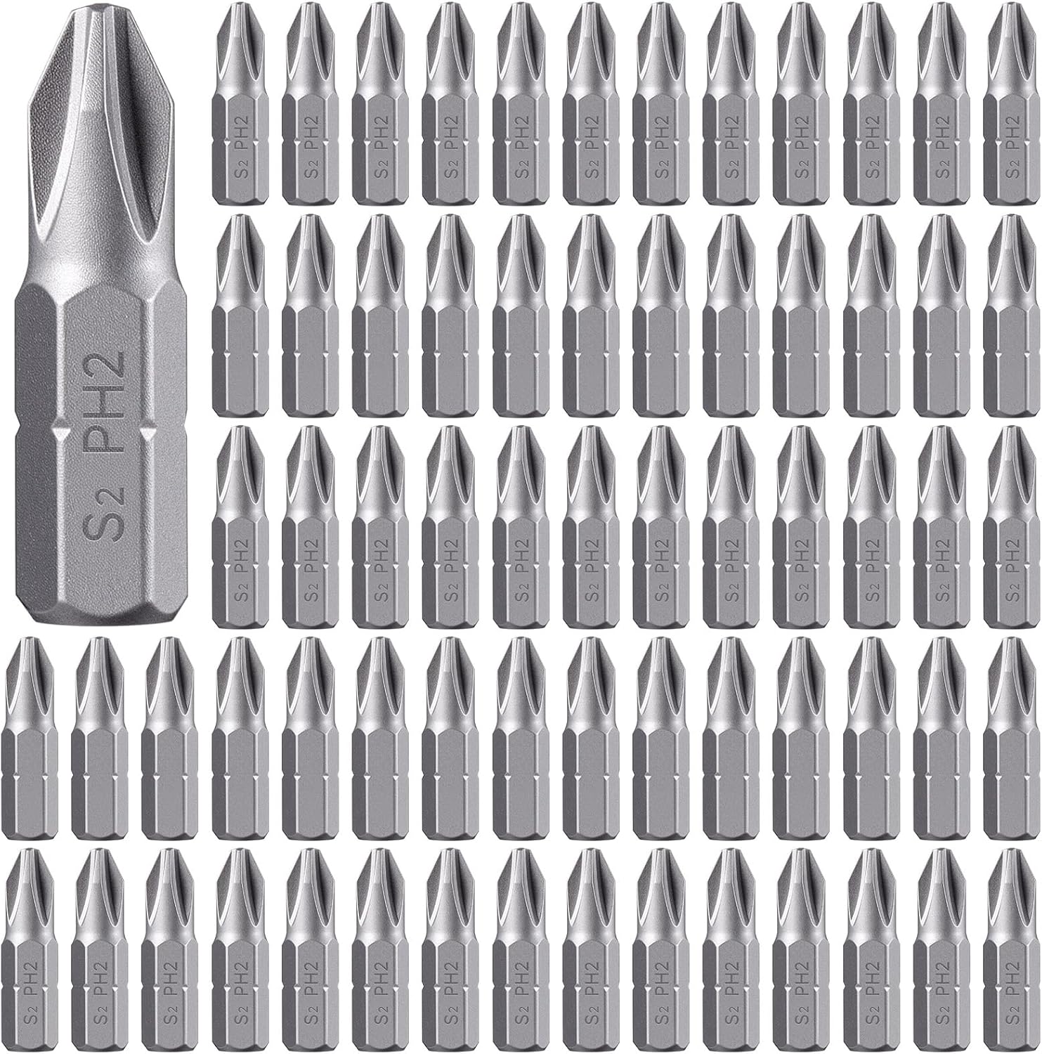 Yaocom 100 Pack Reduced Phillips Drywall Screwdriver Bits 1 Inch #2 Phillips Drywall Insert Bits Silver Metallic Alloy Steel Drill Driver Modified Manual Screwdriver Electric Screwdriver