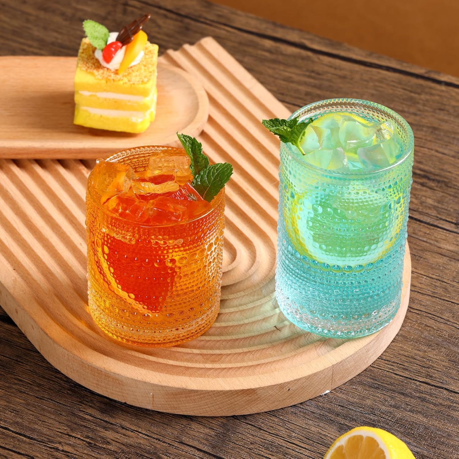 Moretoes Hobnail Drinking Glasses Set of 12, 12 Oz Highball Glasses & 10 Oz Cocktail Glasses, Clear Embossed Boho Glass Cups Kitchen Bar Tumbler Glassware Set for Whiskey, Beer, Juice, Milk