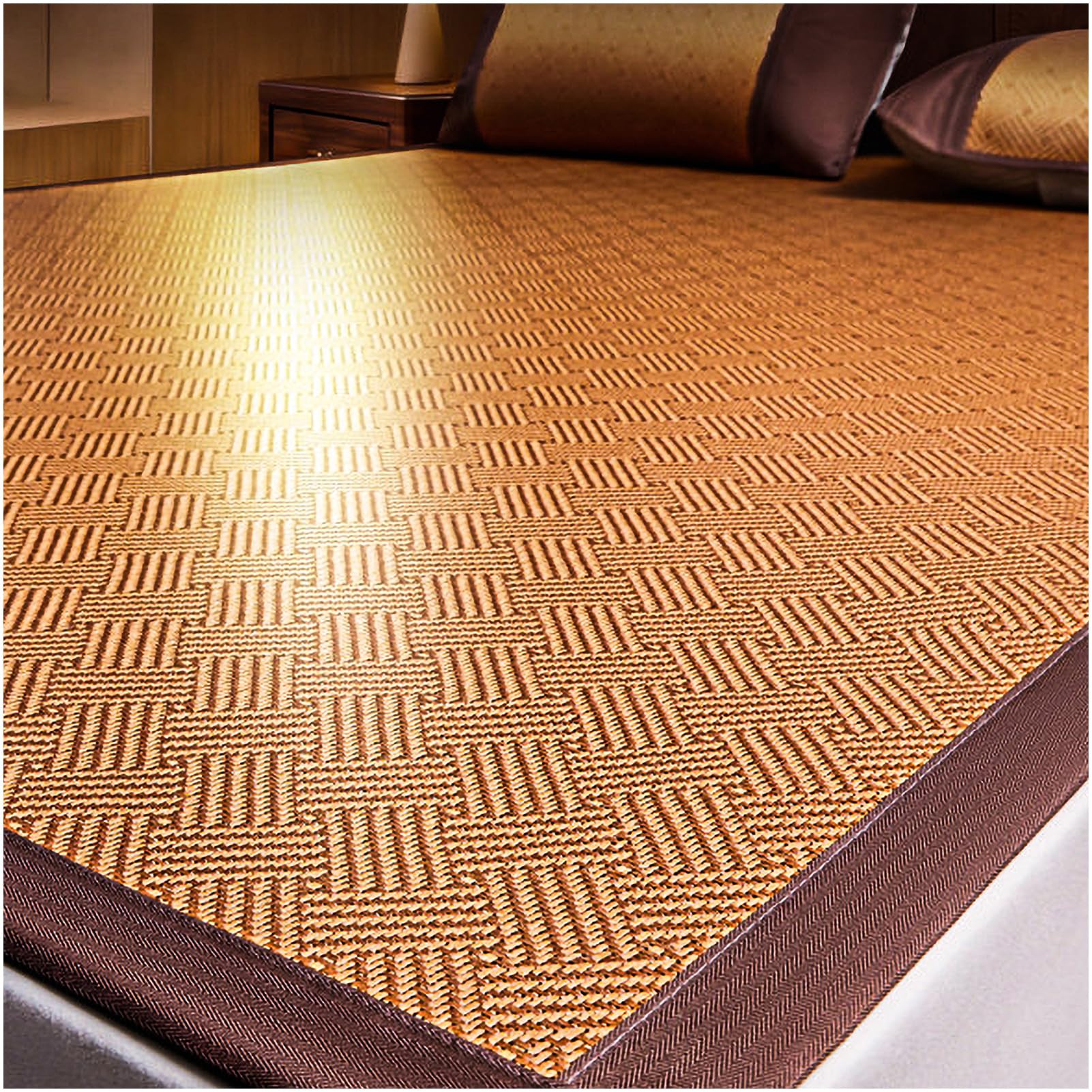 AVSMGP ,C,150×195cm(59.1×76.8"), Cooling Mat for Bed for Sleeping with Pillowcases– Handmade Double-Sided Rattan & Ice Silk Summer Mat, Breathable Foldable Full Size for Home, Dormitory