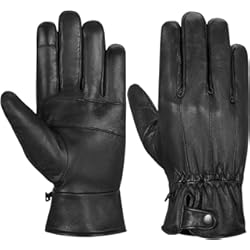 Guantes Piel Invierno Guantes de cuero genuino Guantes de invierno para hombre Forro cálido Guantes de conducción con pantalla táctil Negro