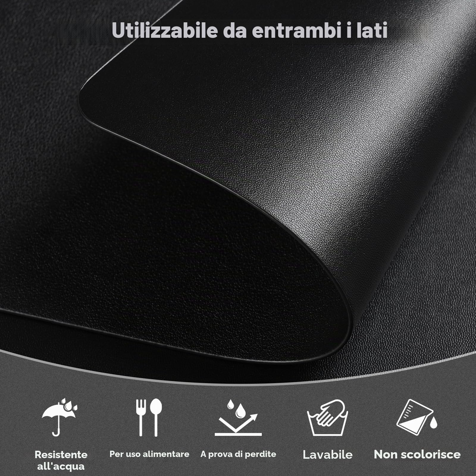 Tovagliette in Pelle Set di 6 Tovaglietta Americana Lavabili Impermeabili Antiscivolo Resistenti al Calore, Rettangolari Set Tovagliette, 16.9 x 11.8 Inch (43 x 30 CM)-Nero