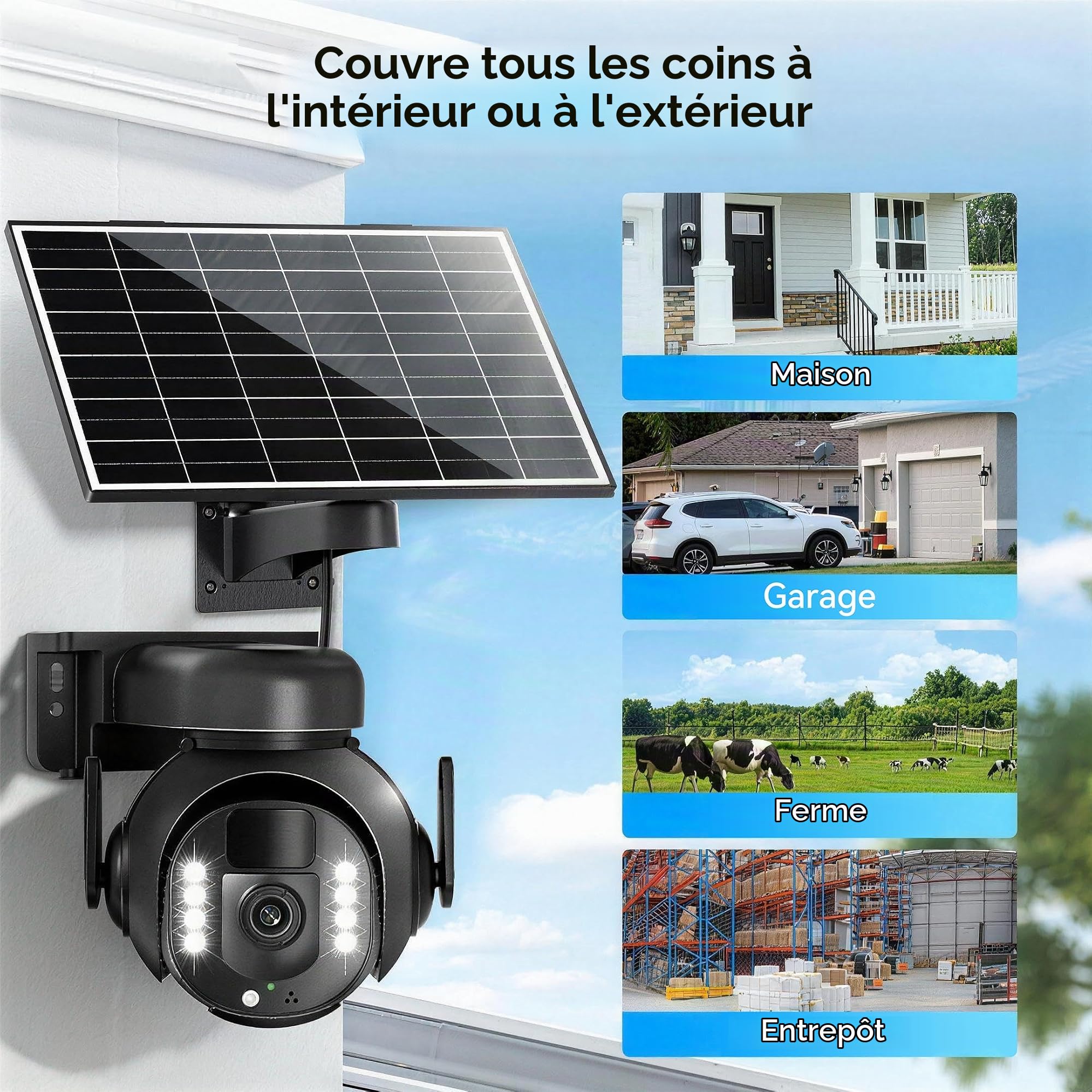 4K Caméra de Surveillance - PTZ 360° Extérieure Étanche avec Zoom 5X, Caméra Solaire 4G LTE pour Sécurité Domestique, Inclus Carte SIM 300Mo et Carte SD 64Go (8MP), Medium