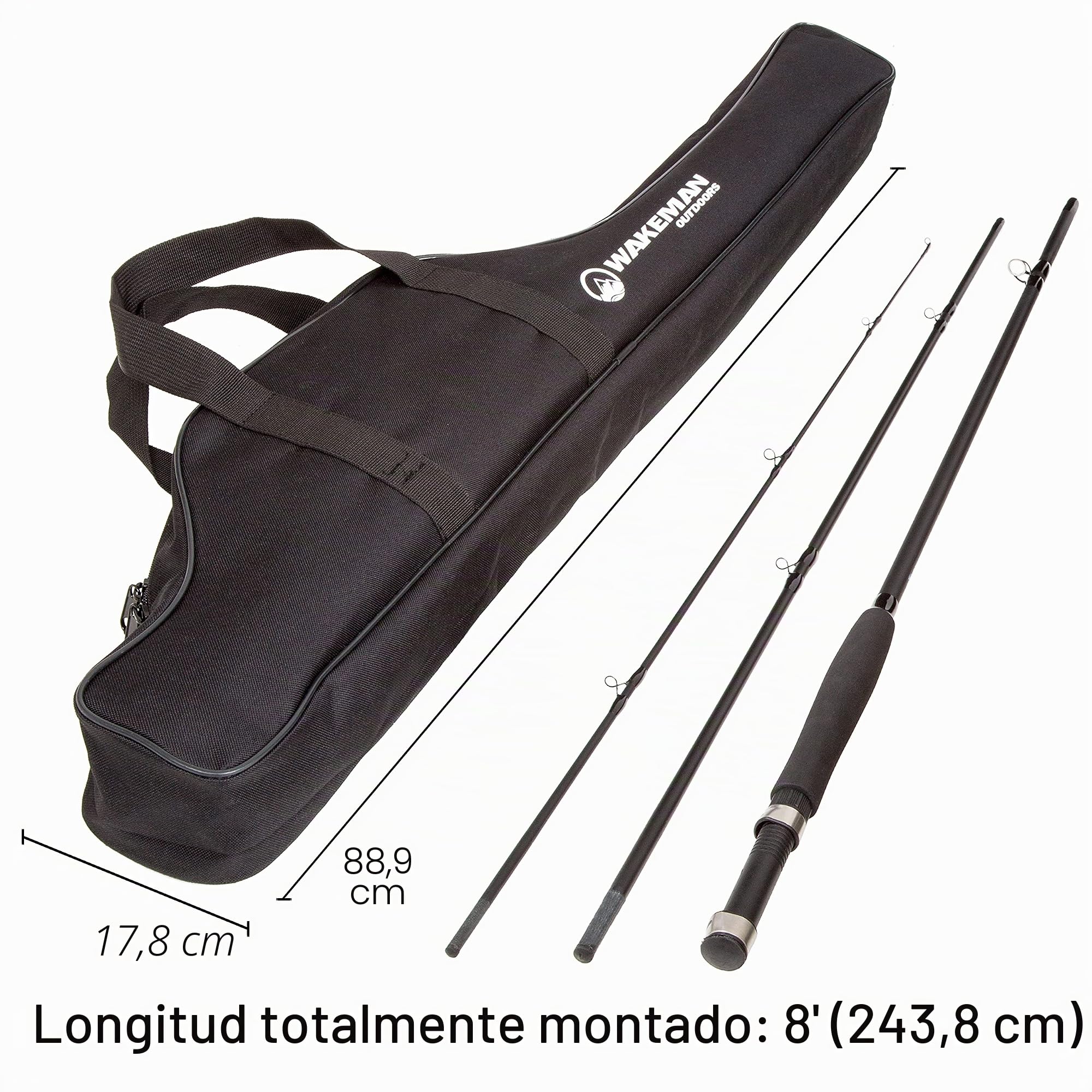 Combo de caña de Pescar con Mosca y Carrete, Incluye Funda de Transporte, Moscas y sedal, Equipo y Accesorios de la Serie Charter de Wakeman (Negro)