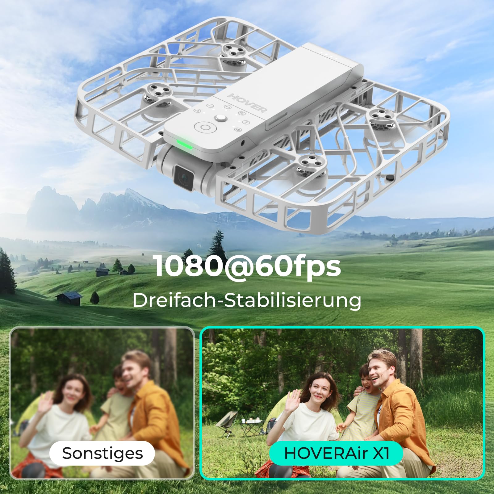 HOVERAir X1 Drohne mit kamera, Selbstfliegend Kamera Drone mit Folge-mir Modus, Mini Drohne im Taschenformat, HDR-Videoaufnahme, intelligente Flugrouten, Freihandsteuerung, Weiß (Combo Plus)