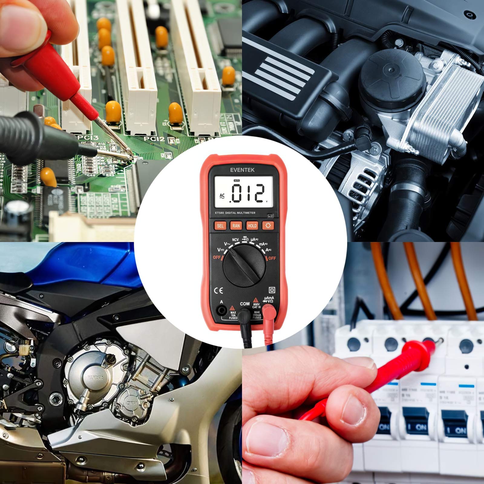 eventek Digital Multimeter, LCD Auto Ranging Multi Meter, Portable