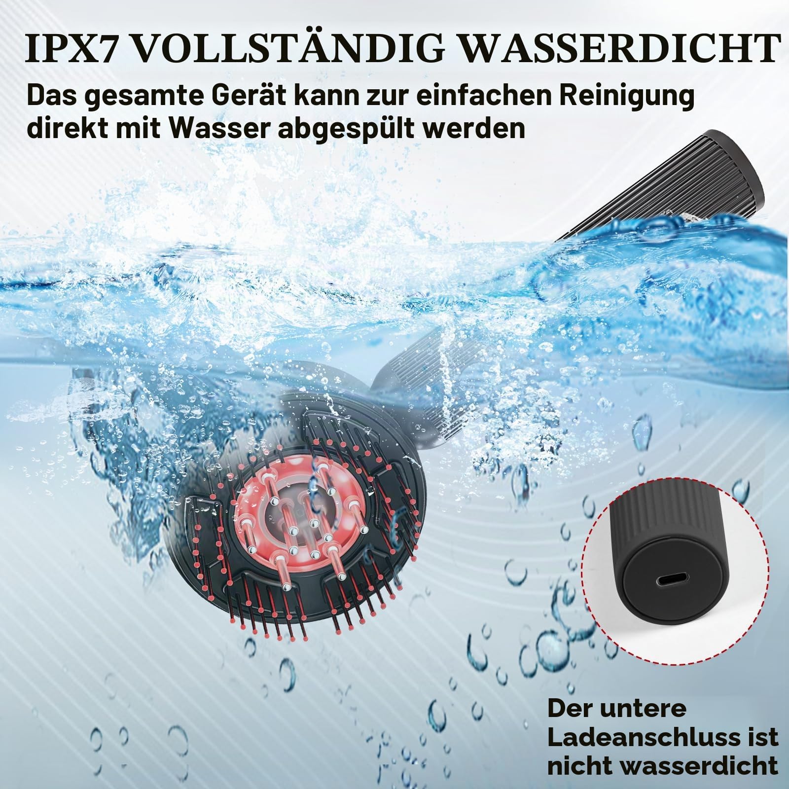 Kopfhaut Massagebürste Elektrisch Kopfmassagegerät mit Haaröl-Applikator, Rot-blau-licht Kopfmassage Bürste IPX7 wasserdicht 3 Modi zur Massage, Kopfmassage für Entspannung