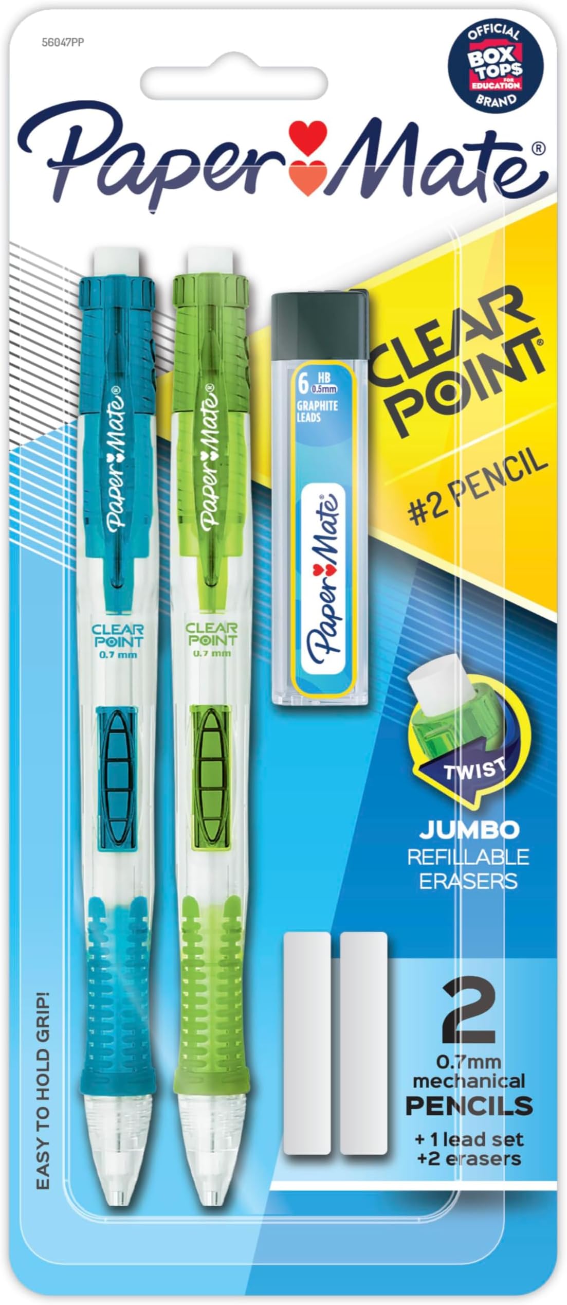 Clearpoint Mechanical Pencils, 0.7mm HB #2 Pencil Lead, Includes 2 Pencils, 1 Lead Refill, 2 Erasers - Back to School, Study Supplies, College, Note-Taking