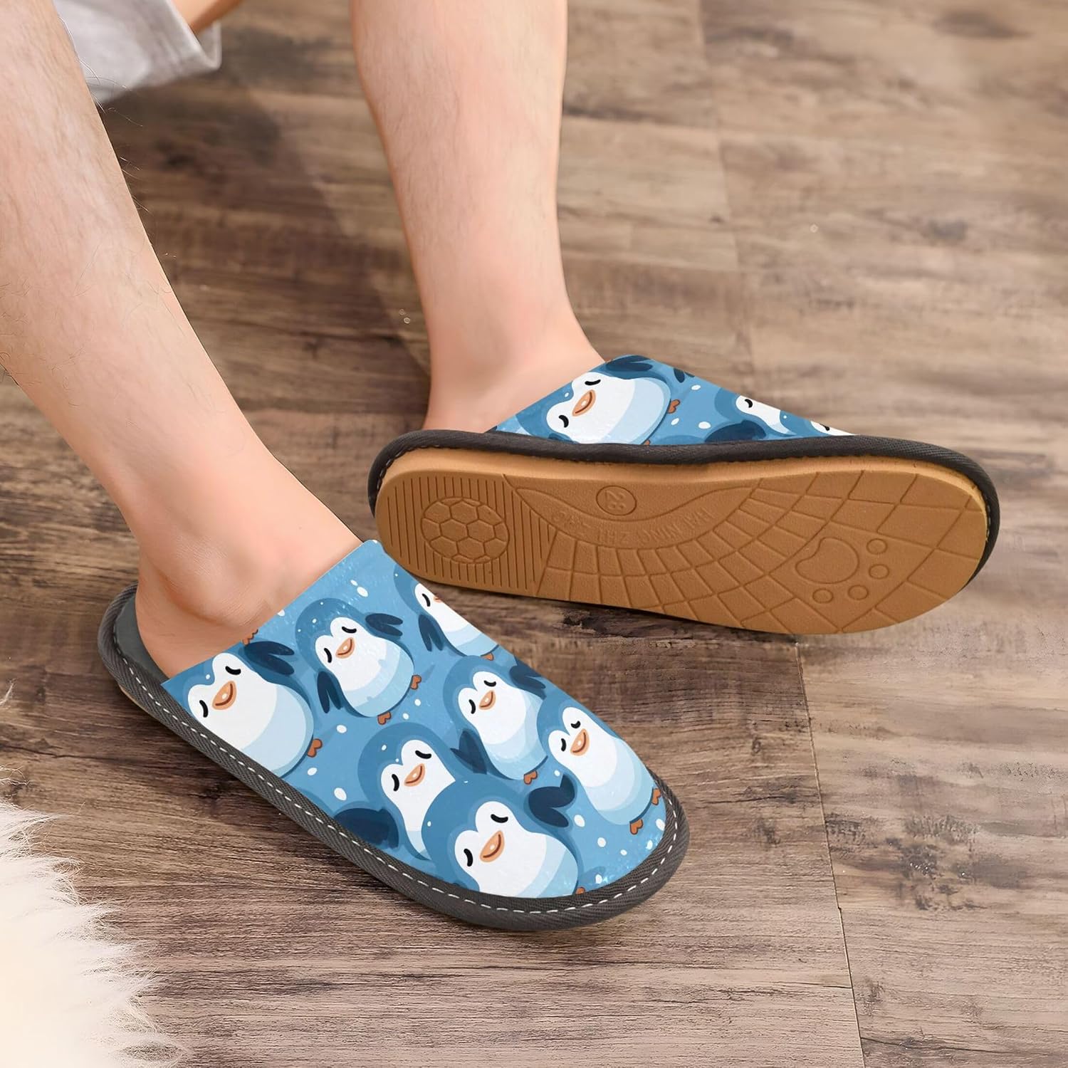 Cute Penguin House Slippers – Cozy Fuzzy Slippers for Guests, Washable & Disposable, Perfect for Shoeless Home, Spa & Hotel Use A110774