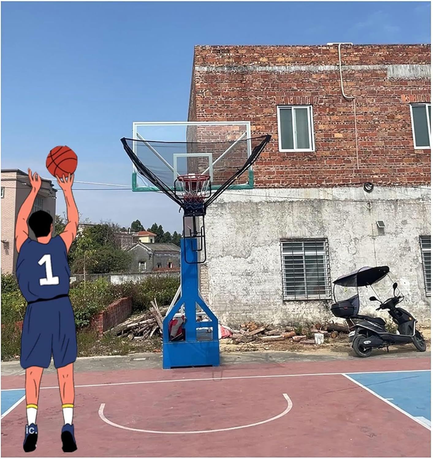 Wall Mounted Basketball Hoop Rebounder Return Attachment Hanging for Automatic Shooting Device with Rotating