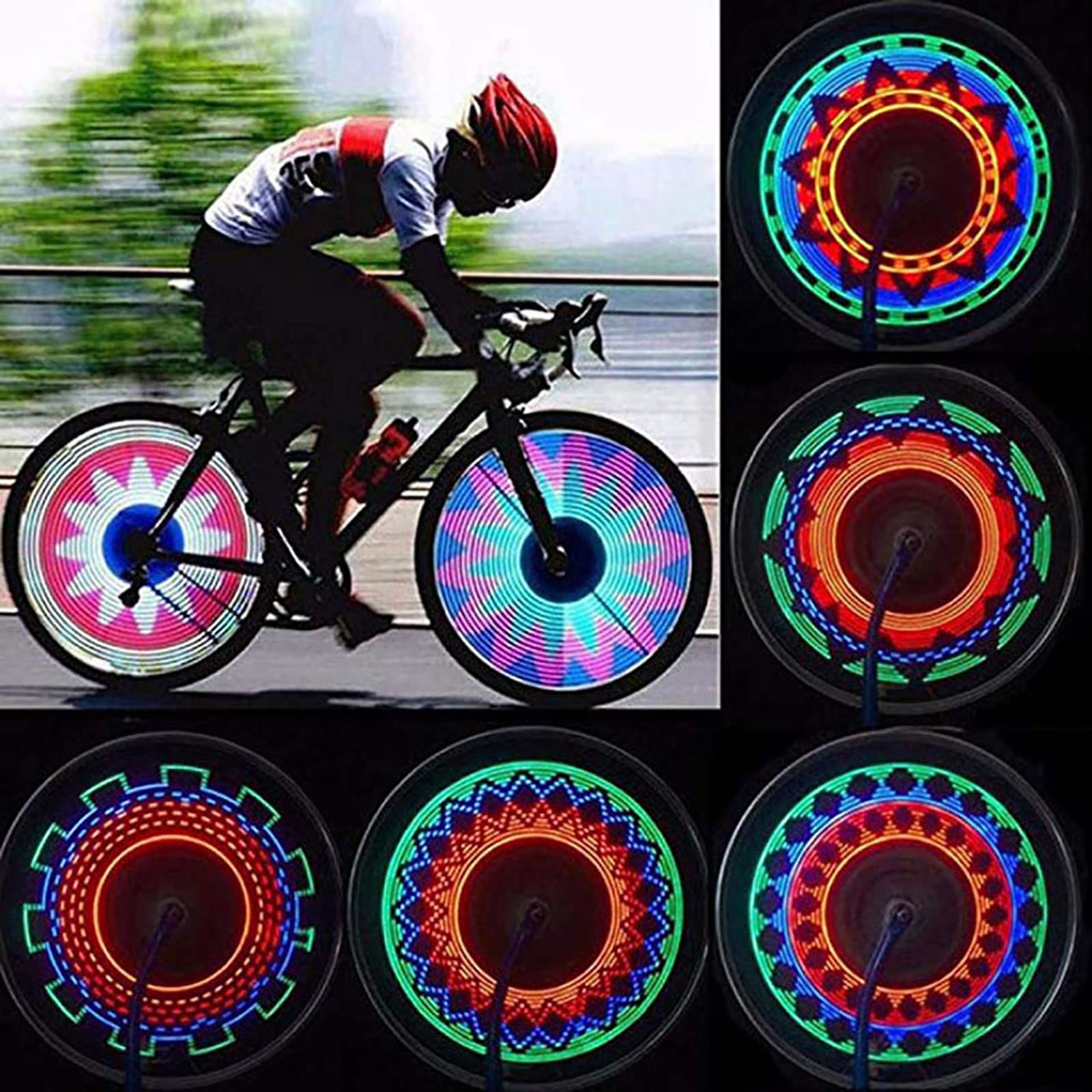 EOHMAK Bike Wheel Light Bicycle Motorcycle Bike Tyre Tire Wheel Lights 32 LED Flash Spoke Light Lamp 32 Different Patterns Change Outdoor Cycling Lights for Bike Wheel (2 PCS)