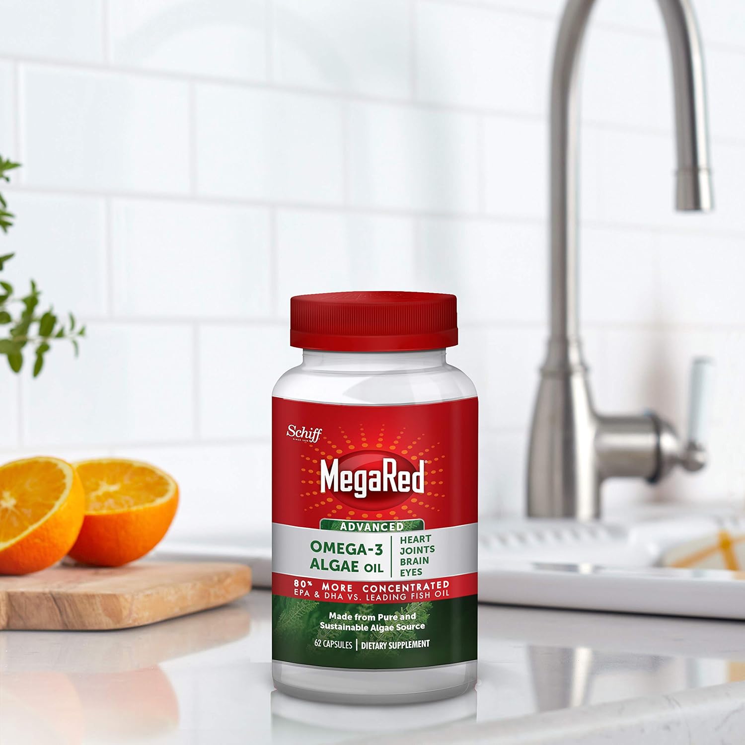 Omega-3 Advanced Algae Oil 600mg, MegaRed Softgels (50 Count in A Bottle), Omega-3’s for Heart, Joints, Brain & Eye Health*, EPA, DHA, Algae Oil, Vegetarian