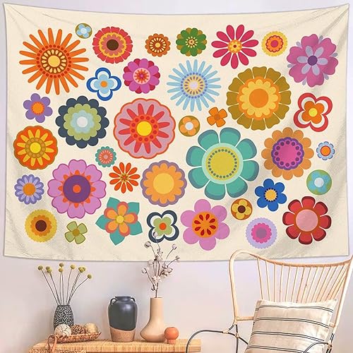 Tapiz de tela hippie de color naranja para colgar en la pared, vintage, retro, años 60, 70, floral, colorido, hippie, para dormitorio, dormitorio,