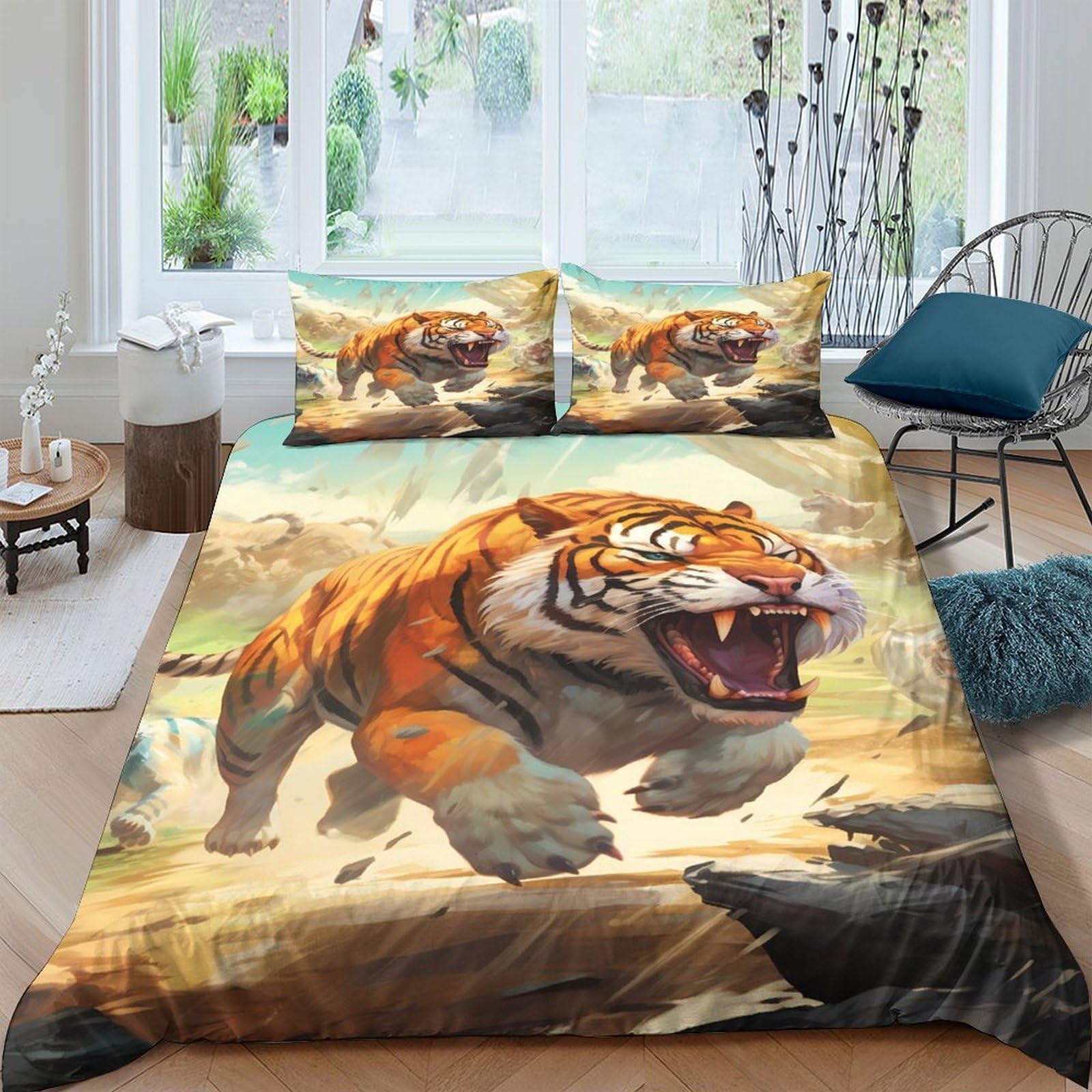 Ctjqhvkz Style-7 3D Printed Fierce Tiger Fitted Sheet Microfiber Soft Breathable Wild Jungle Mattress Cover For Bedroom Decor Single（135X200cm）