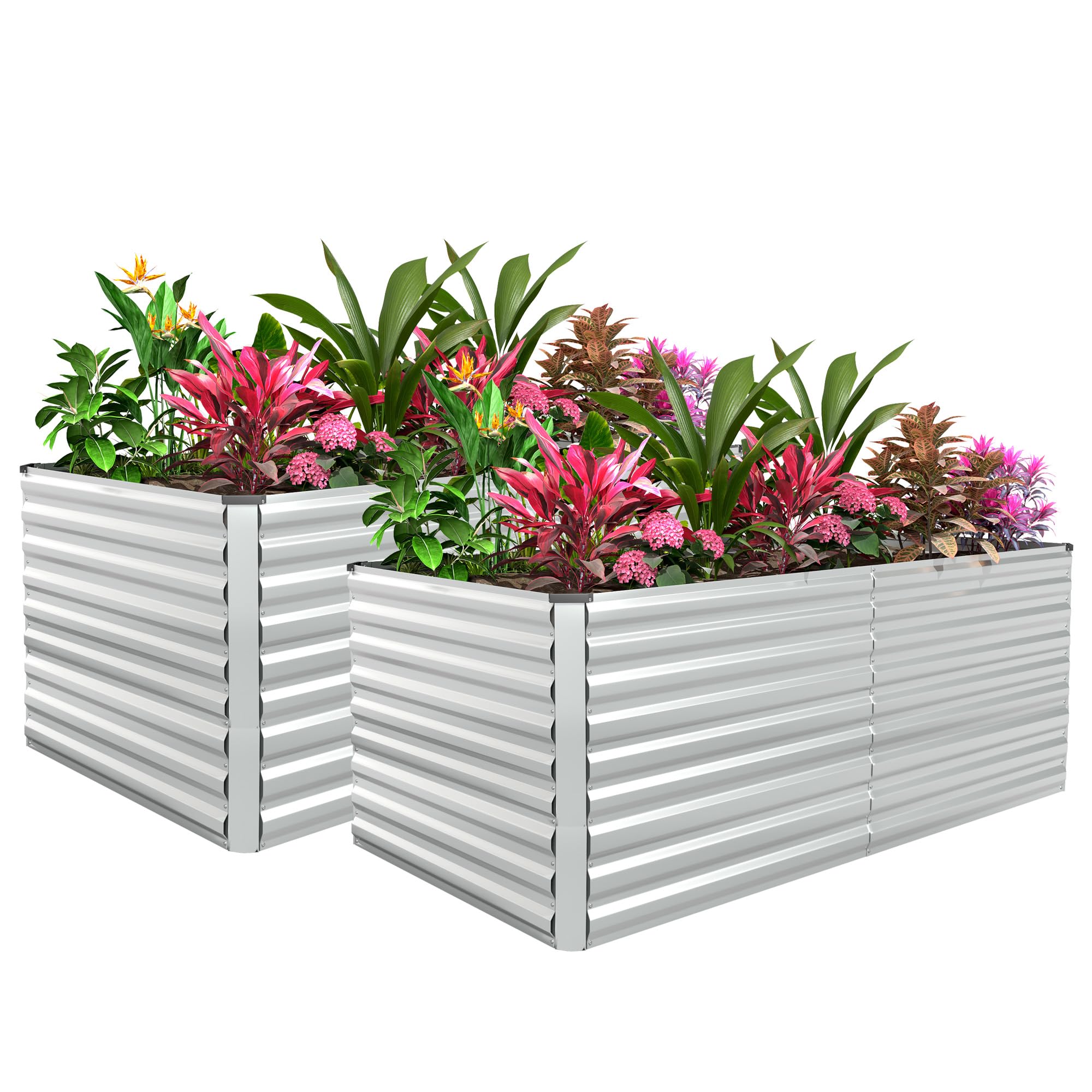 FOOWIN 2pcs 8x4x3ft Galvanized Raised Garden Bed