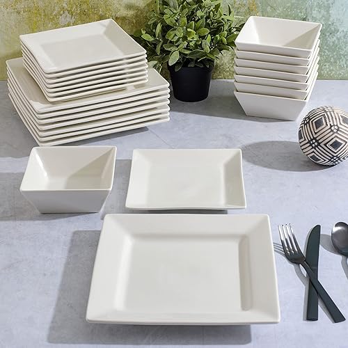 Miniatura 8 de Gibson Home Rothernberg - Juego de platos y cuencos apilables de porcelana blanca de 18 piezas, servicio para 6 personas