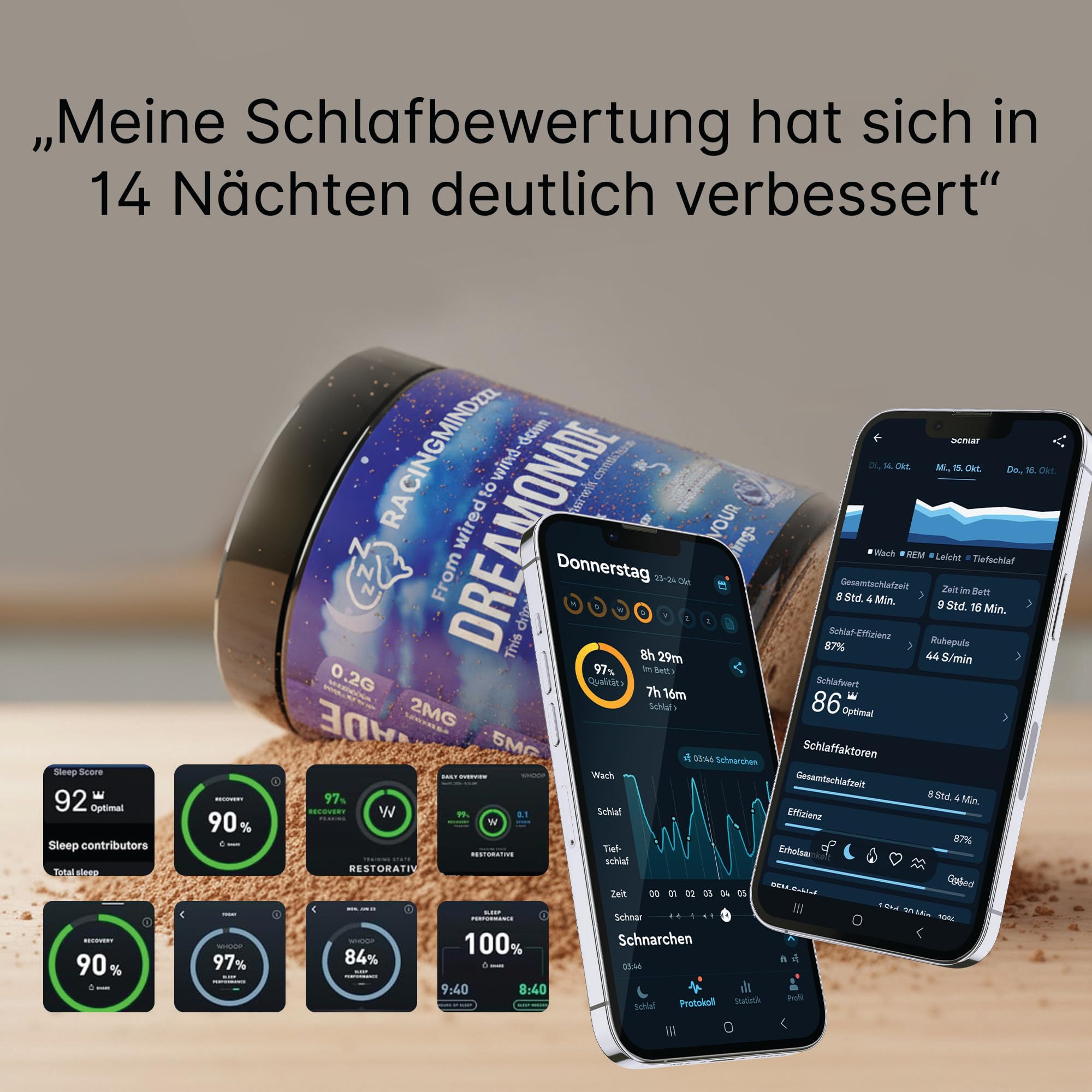 Dreamonade Getränkepulver für die Abendroutine | Magnesiumbisglycinat, Zink, Taurin, Vitamin B6, Vitamin B3 und L-Glycin | Von aufgedreht zum Runterfahren | 30 Portionen