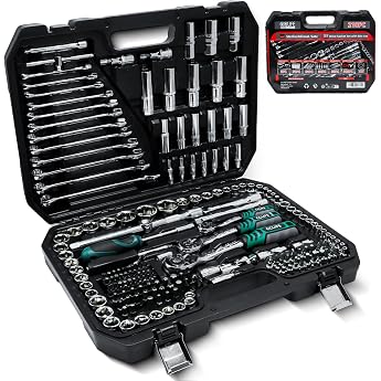 CCLIFE Socket Spanner Set 218 Pieces Cr-V Ratchet Case 1/4 Inch 3/8 Inch 1/2 Inch | 72 Teeth Torx Slotted Phillips Pozidriv H