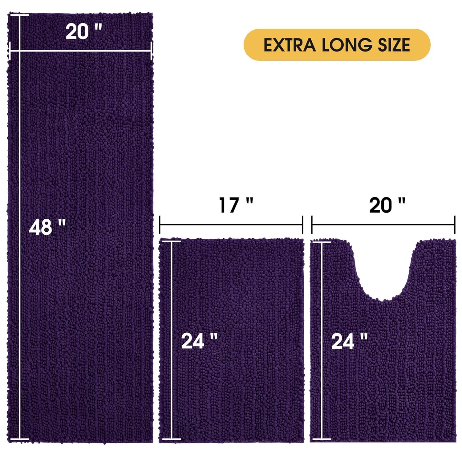 Ultra Soft, Extra Large, 3 Piece Dark Purple Bathroom Rug Set. Eggplant - Image 2