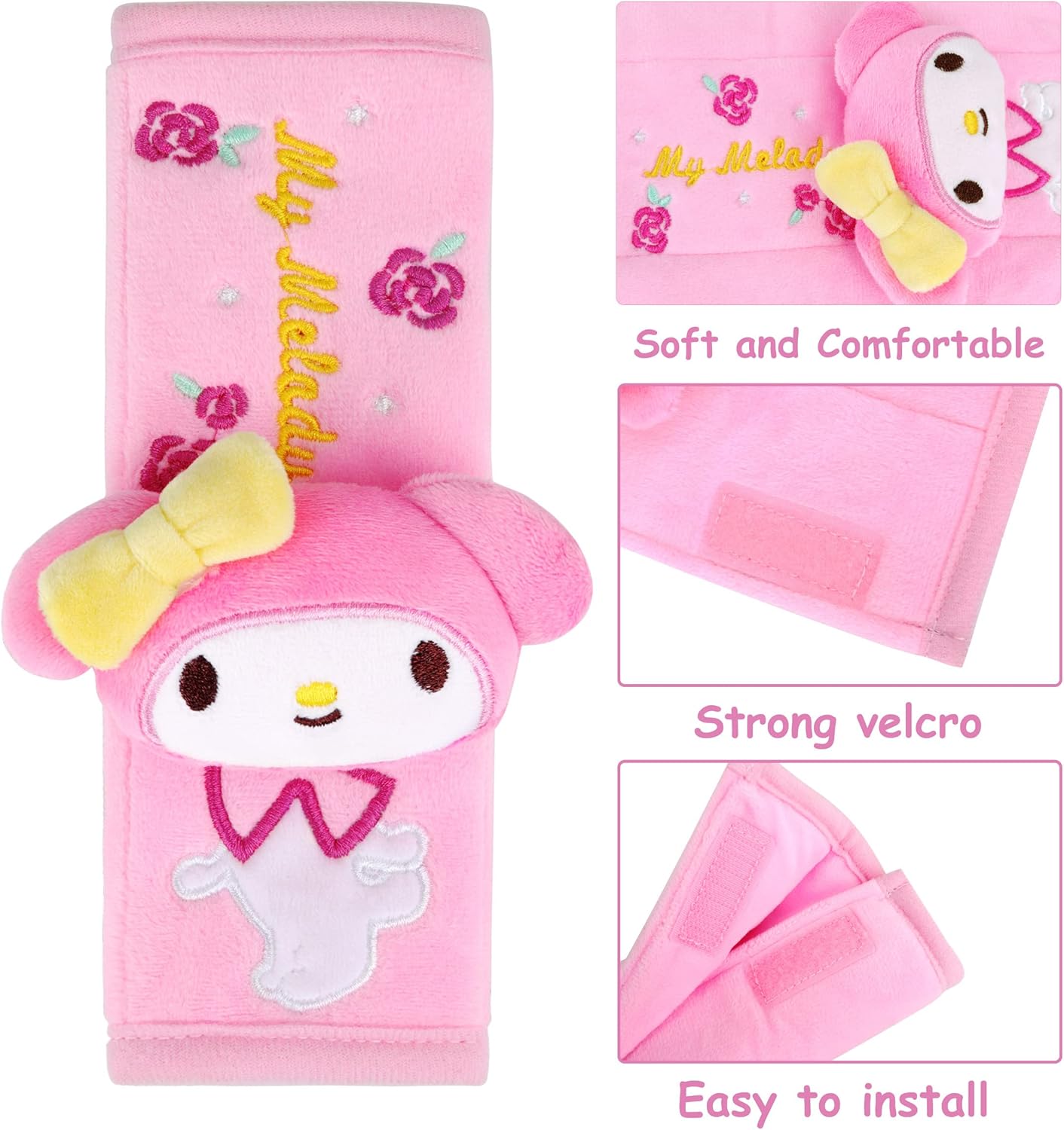 Roffatide Anime My Melody Car Seatbelt 2 PCS Shoulder Pad Seat Belt Cover Protector Plush Compatible with All Cars : Automotive