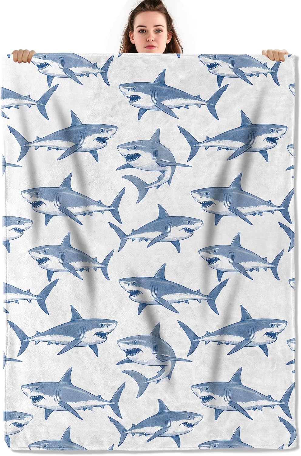 Playful Shark Throw Blanket, Lightweight Warm Flannel Blankets, Home Decor and Gifts, Soft Cozy Throws for Women Boys Kids, 50"X60" for Bed Couch Travel Office
