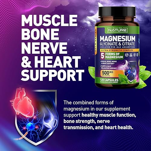 Miniatura 7 de Complejo de magnesio de 500 mg  5 formas de glicinato de magnesio, citrato, malato, óxido y aquamina con 72 minerales traza  Quelatado para