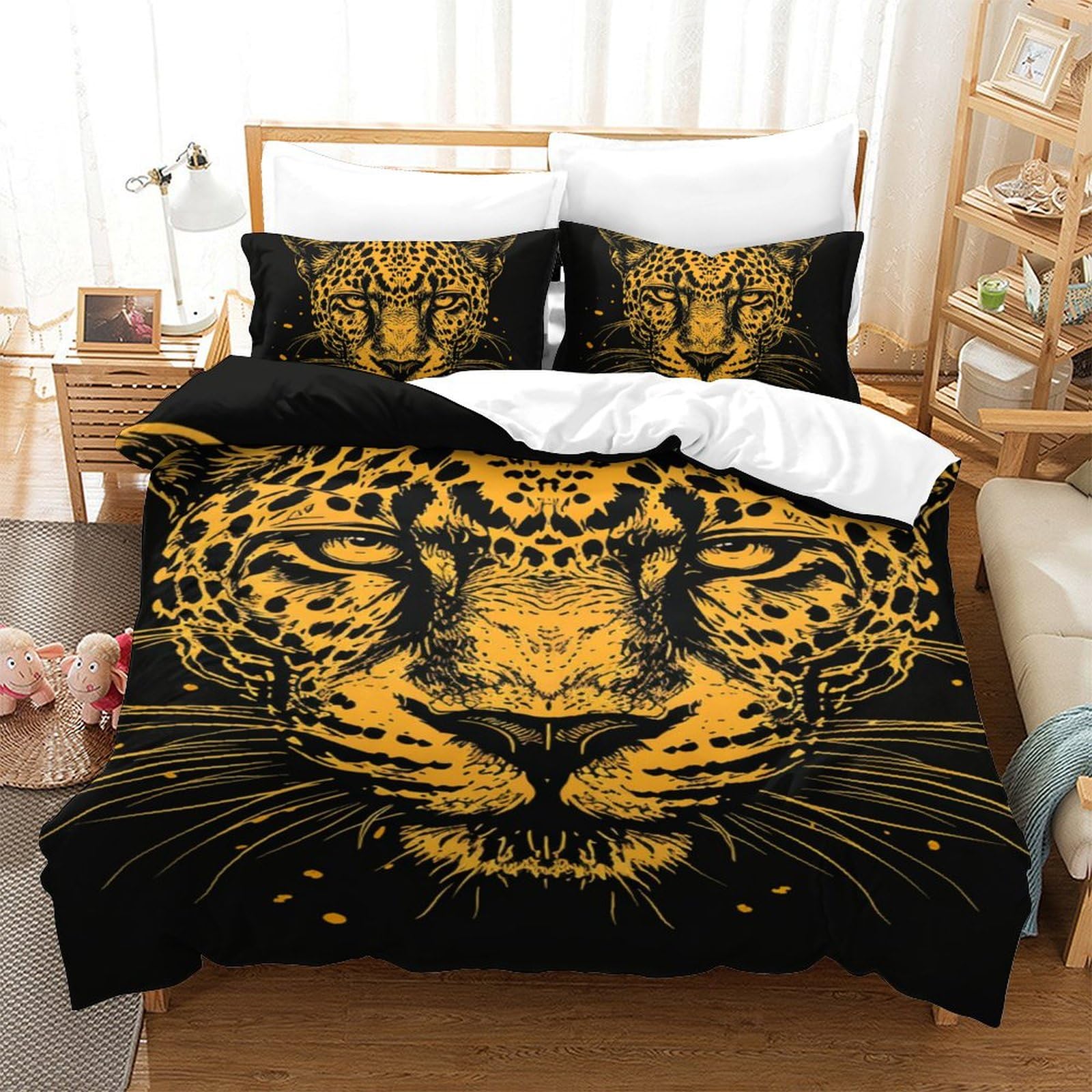 Parure de lit microfibre léopard housse de couette 140x200 fille garçon