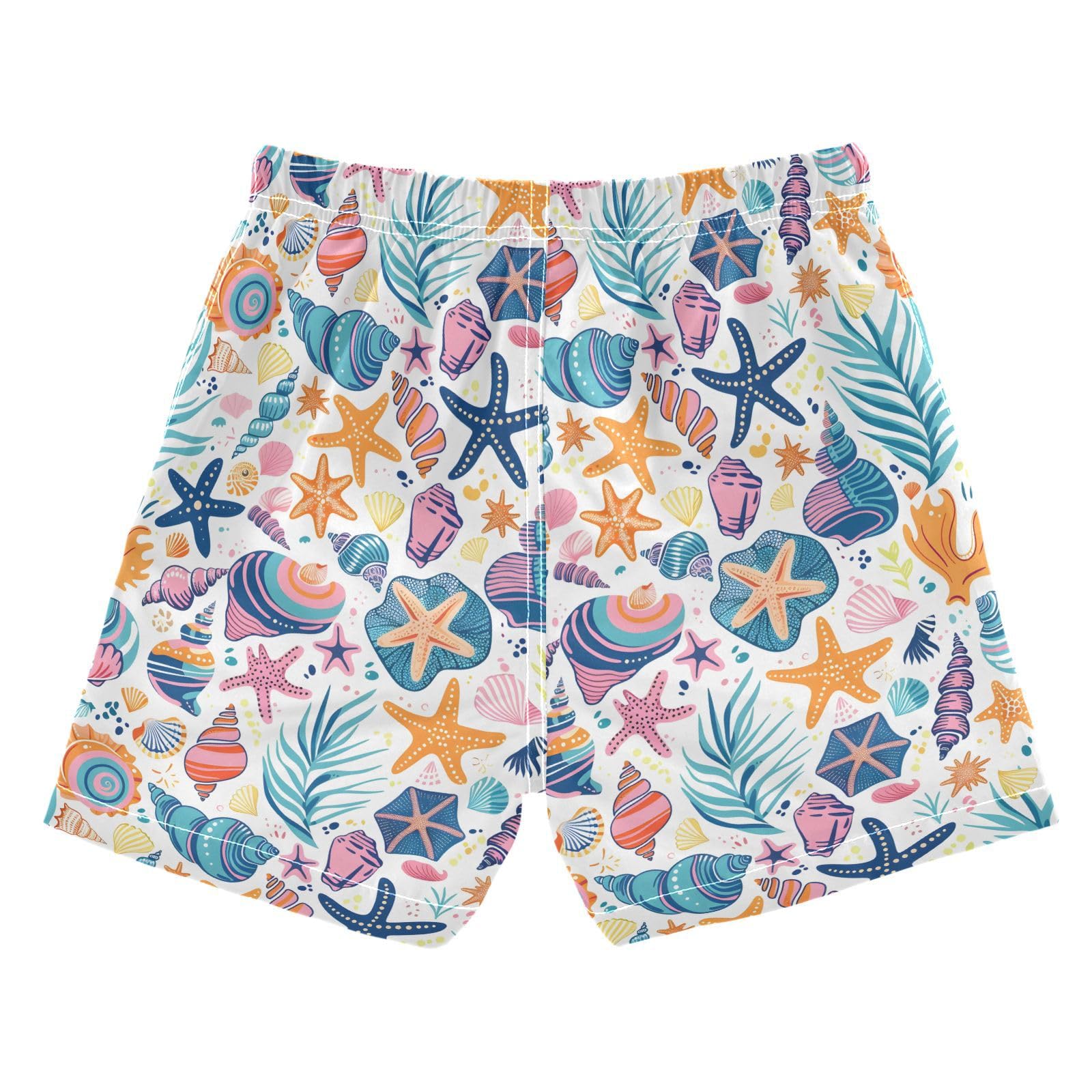 ALAZA Summer Shell Palm Leaves Starfish Cartoon Boys Quick Dry Beach Board Shorts Kids Swim Trunks Bathing Suit Swimsuit 4T