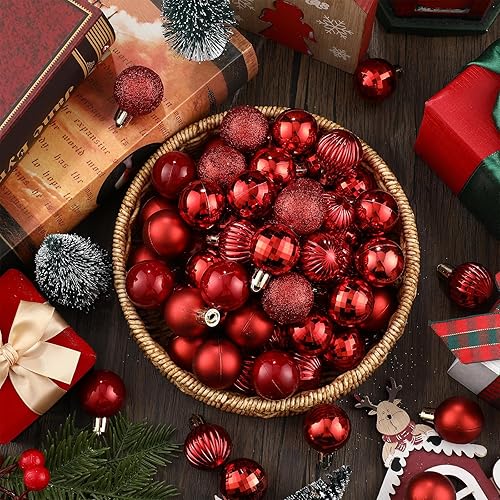 Miniatura 3 de Shappy 216 adornos de mini bola de Navidad de 1.18 pulgadas, decoración de árbol de Navidad, 6 estilos, bolas pequeñas de Navidad inastillables con