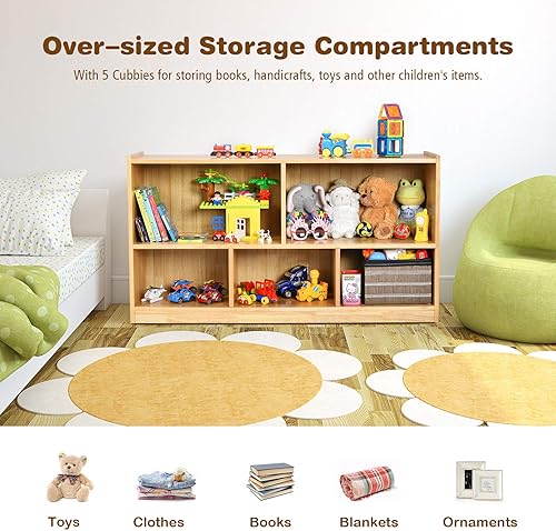 Miniatura 7 de Costzon Estantería de 2 estantes para niños, organizador de almacenamiento de juguetes de madera para libros y juguetes, estantería Montessori de 5