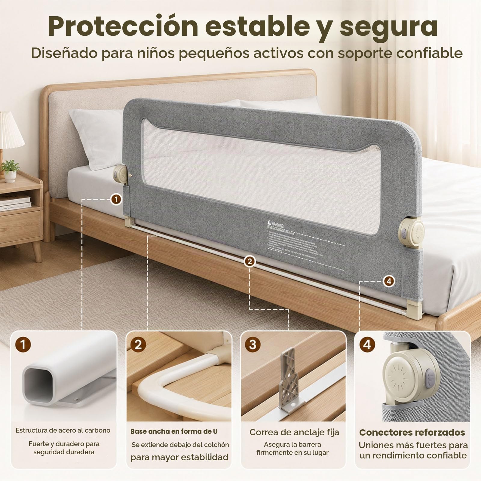 Barandilla Cama Niño Plegable, 150cm Barrera Seguridad Niños Cama