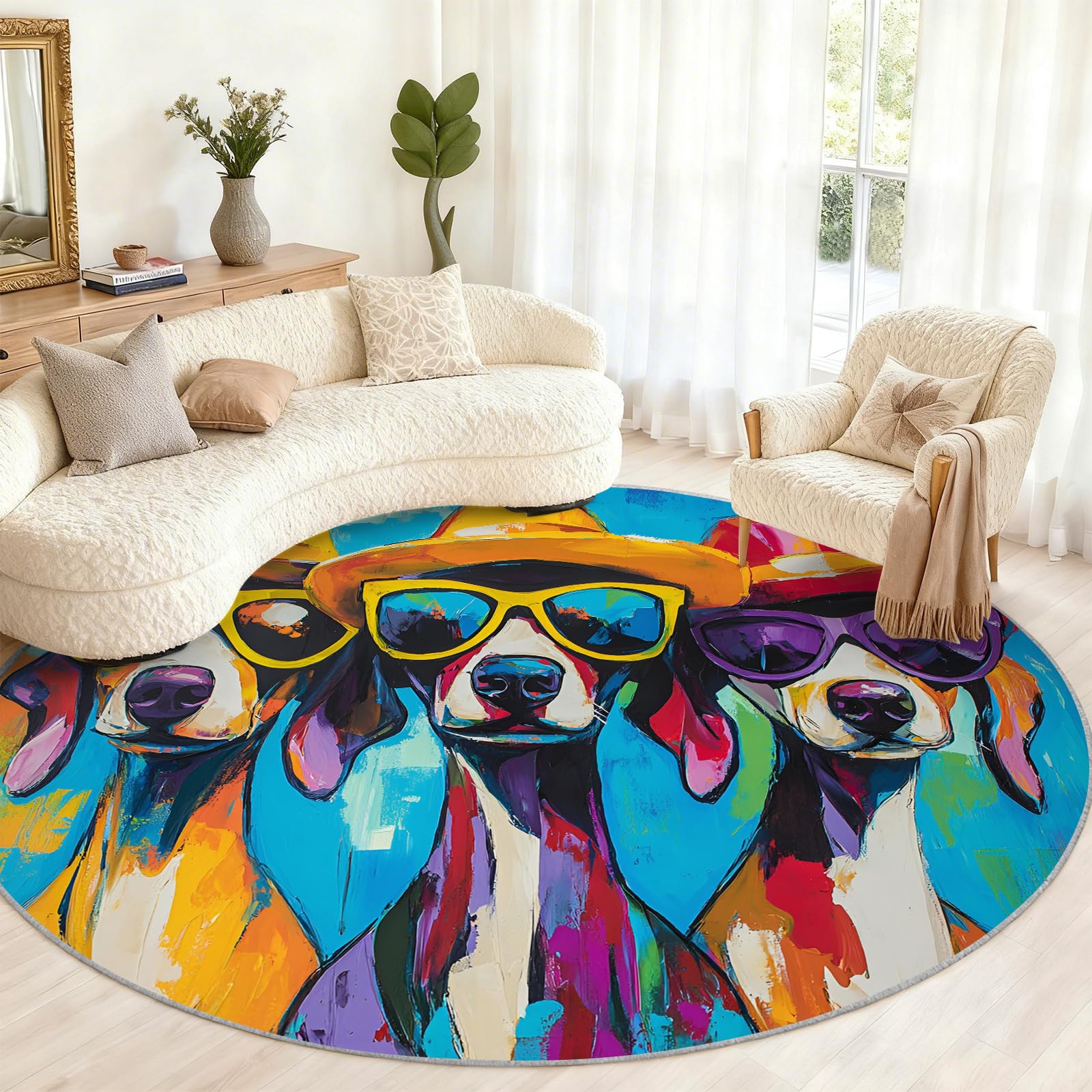 Tapis rond antidérapant grand format anti-glisse pour salon et salle à manger