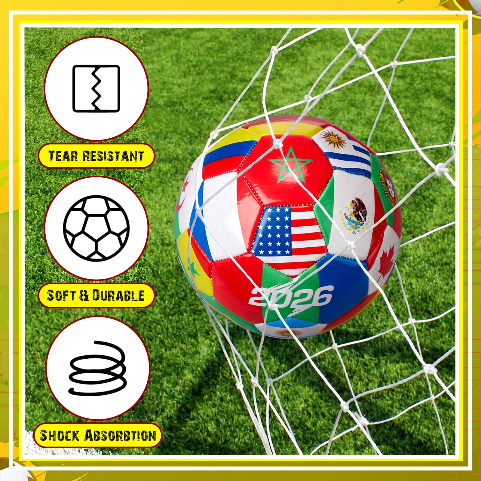 Tellingyou World Flag Soccer Ball Country Flags Training Ball 2026 International Multi Country Design with Pump Needle and Storage Bag for Team Practice Club Games Soccer Fan Gifts - 4