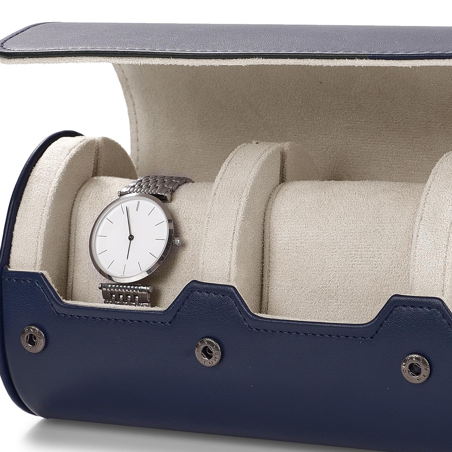 Oirlv 3 Ranuras Pelle PU Watch Roll,Relojero de Viaje,Caja Relojes,Watch Case Para Navidad, Aniversario(Azul Oscuro)