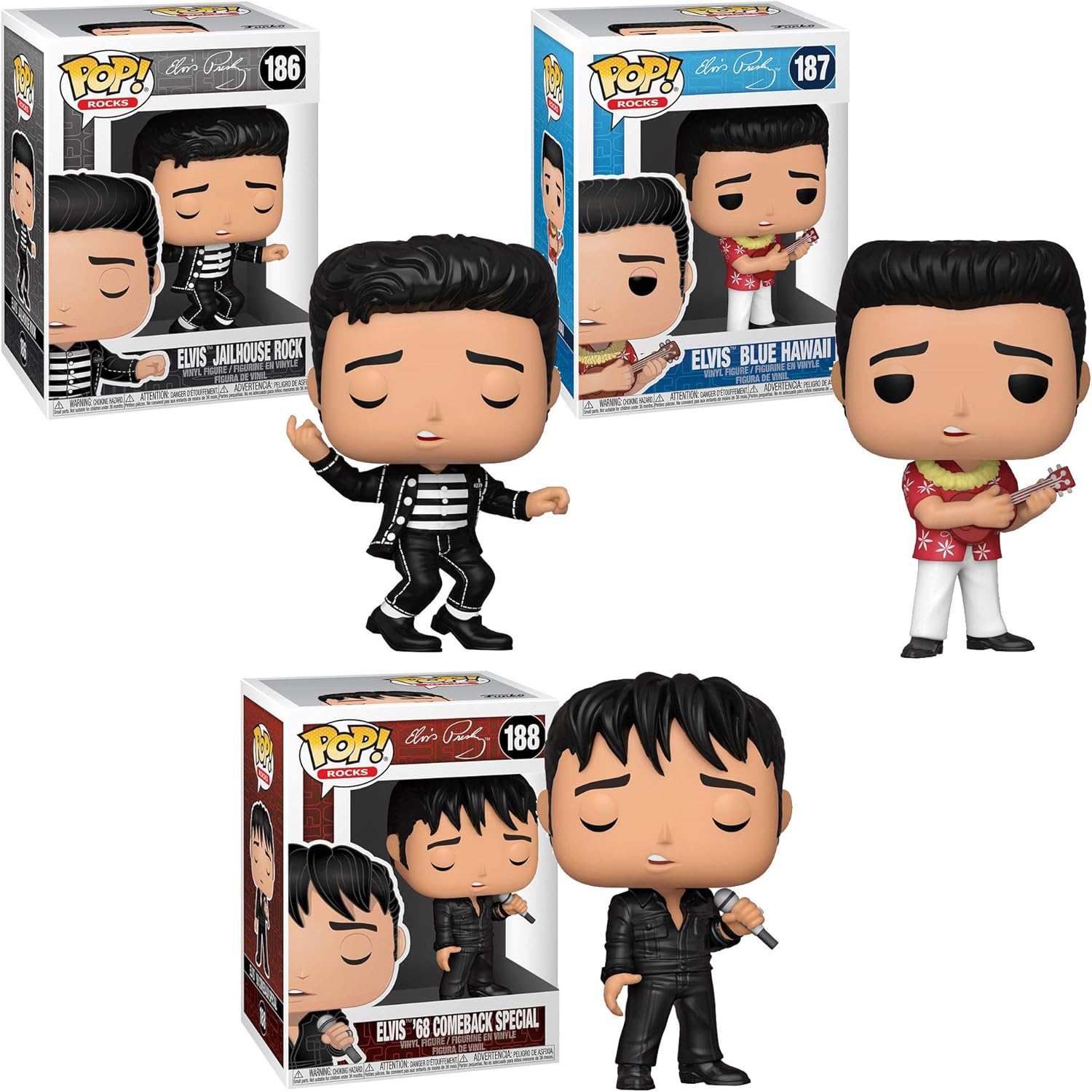 Funko Rocks: POP! Elvis Collectors Set - Jailhouse Rock, Blue Hawaii, 68' Comeback Special