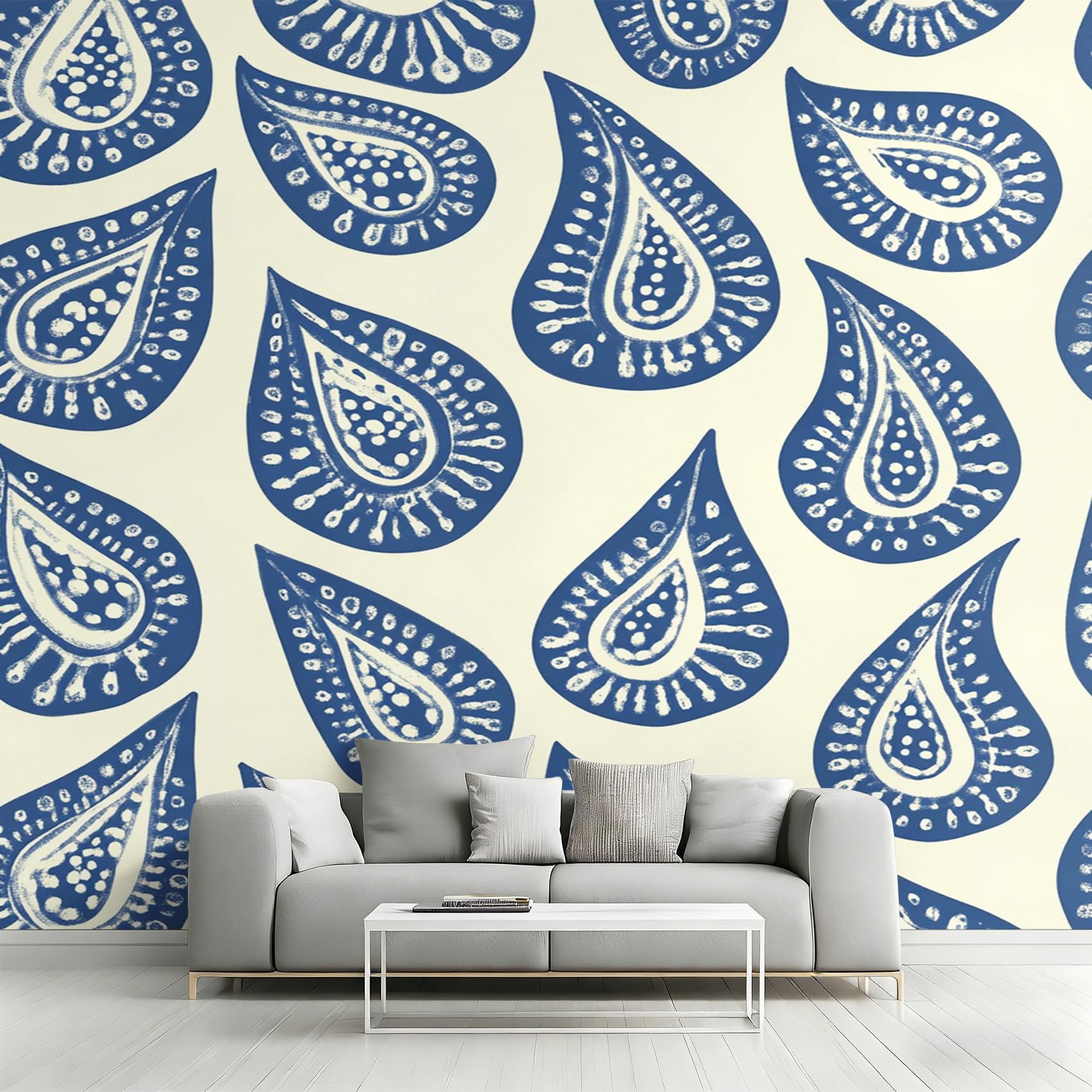 Papier peint panoramique paisley - Poster mural bohème salon et chambre - 366x254 cm