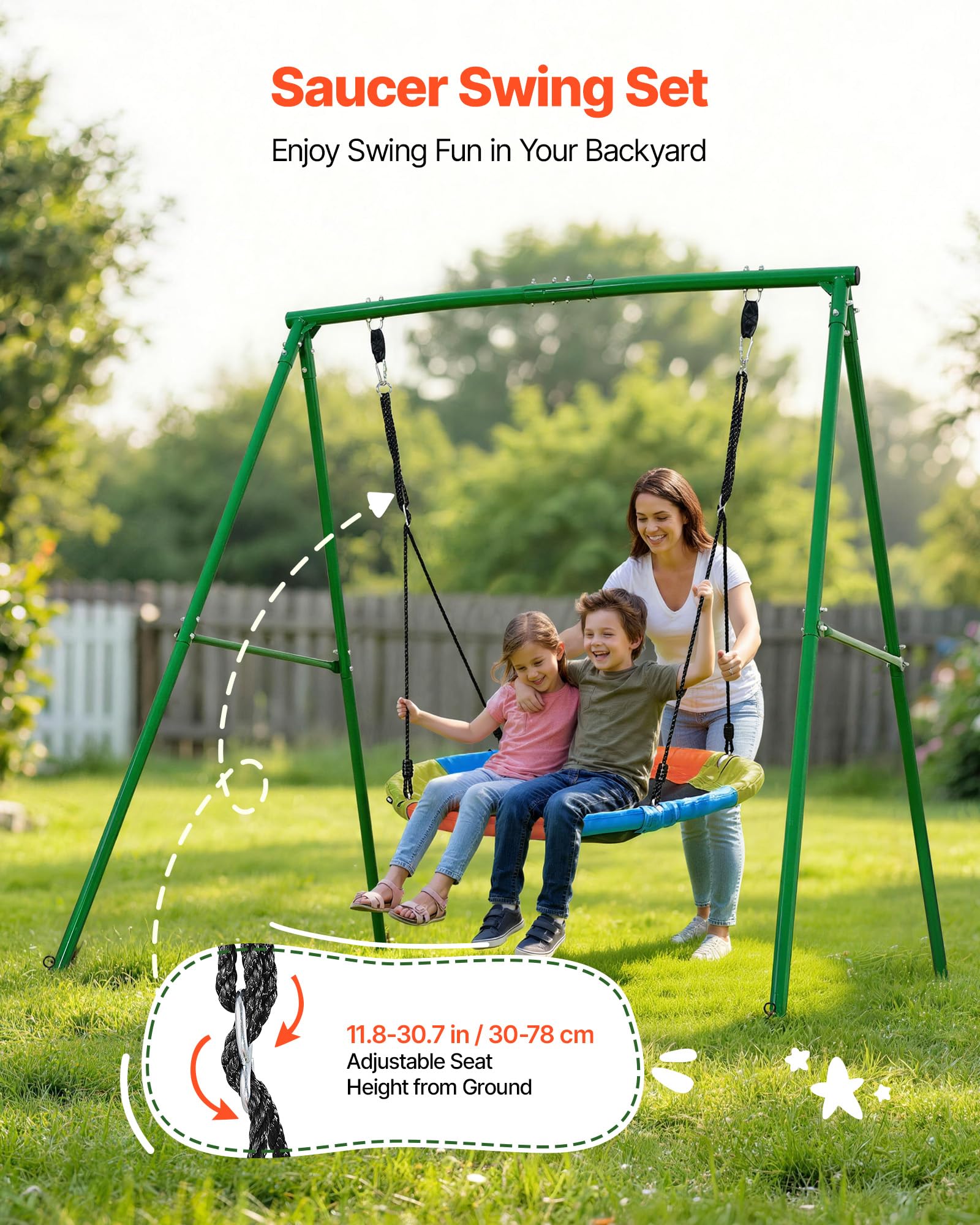 VEVOR Juego de Columpio Infantil Exterior, 184 x 180 x 181 cm, Juego de Columpio de Jardín para Niños, Capacidad de Carga 199,6 kg, con Asiento Nido Estacas, Marco de Acero, para Terraza Patio, Verde