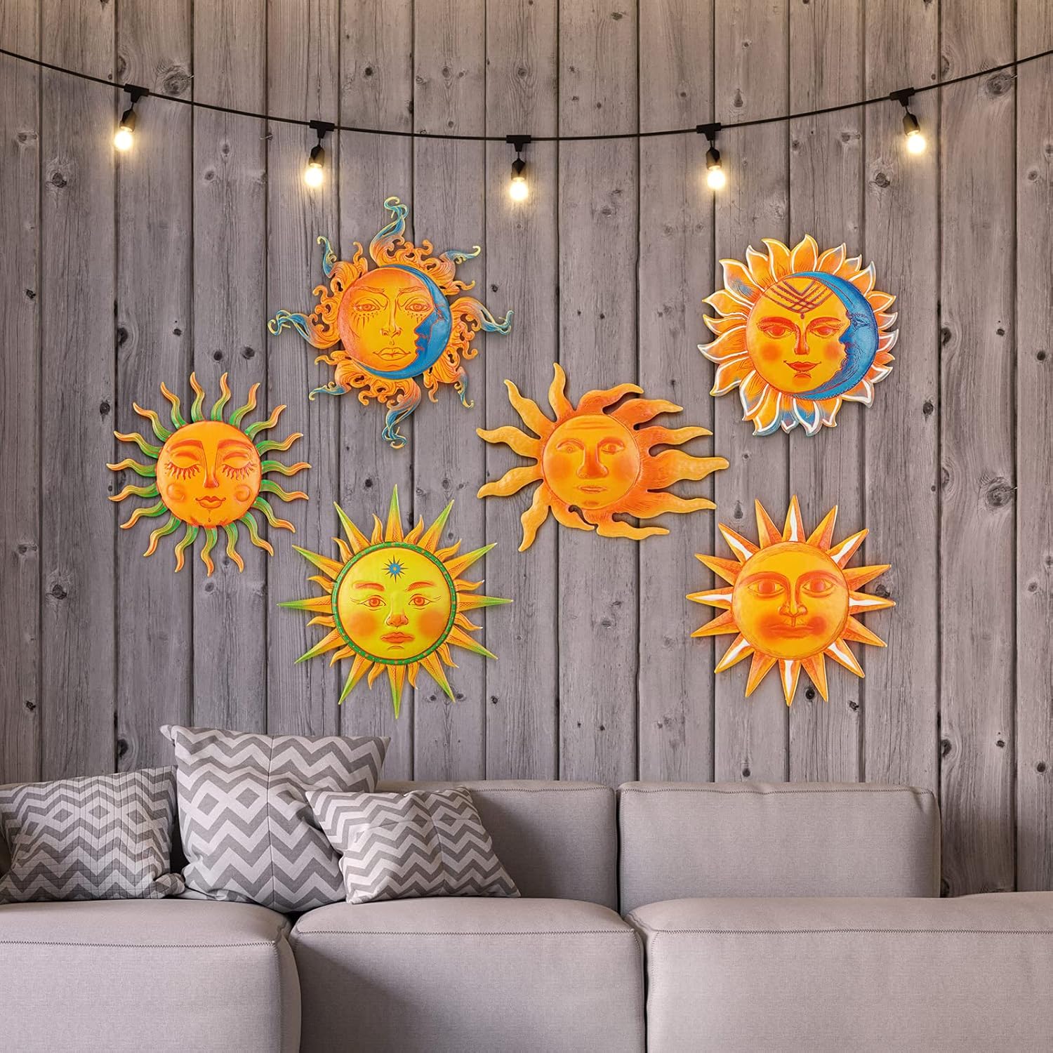 Maitys Sun Face Metal Wall Art - 6 Pcs Waterproof Rustproof Hanging Sculpture for Indoor Outdoor Decor, Living Room, Bedroom, Home Garden, Yard, Fence