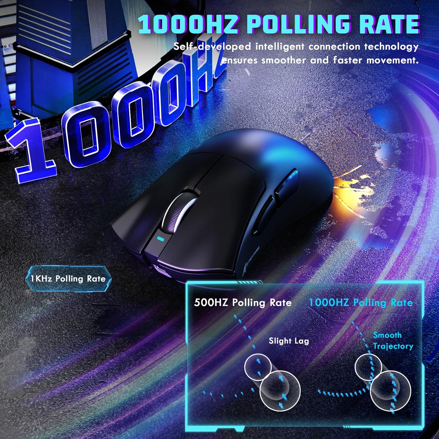 MAMBASNAKE Attack Shark V3 Wireless Gaming Mouse,Adjustable 25K DPI PAW3311 Optical Sensor,Ergonomic 62g Lightweight 5 Programmable Buttons 500mAH Battery,2.4G/BT/USB-C Wired for PC/Mac-Black