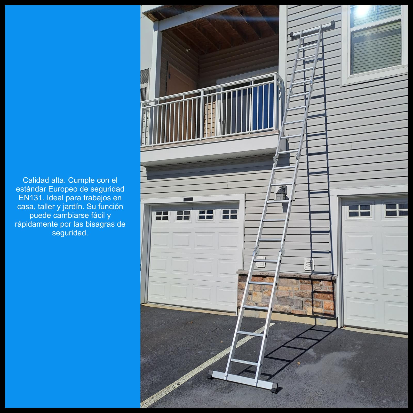 5.7m Escalera Multiuso Multifuncional Plegable 570cm Tijera Bisagra Grande Aluminio con 2 Estabilizadores Nueva Generación Calidad Alta KS5.7