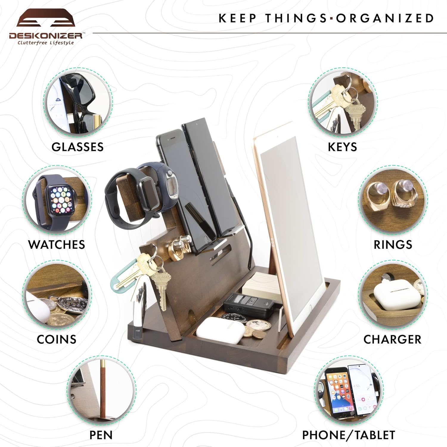 Surprise Your Loving Mother – Best Stylish Solid Wood Phone Docking Stand and Organizer – Desktop or Nightstand Storage – Great Gift Idea for Father's Day