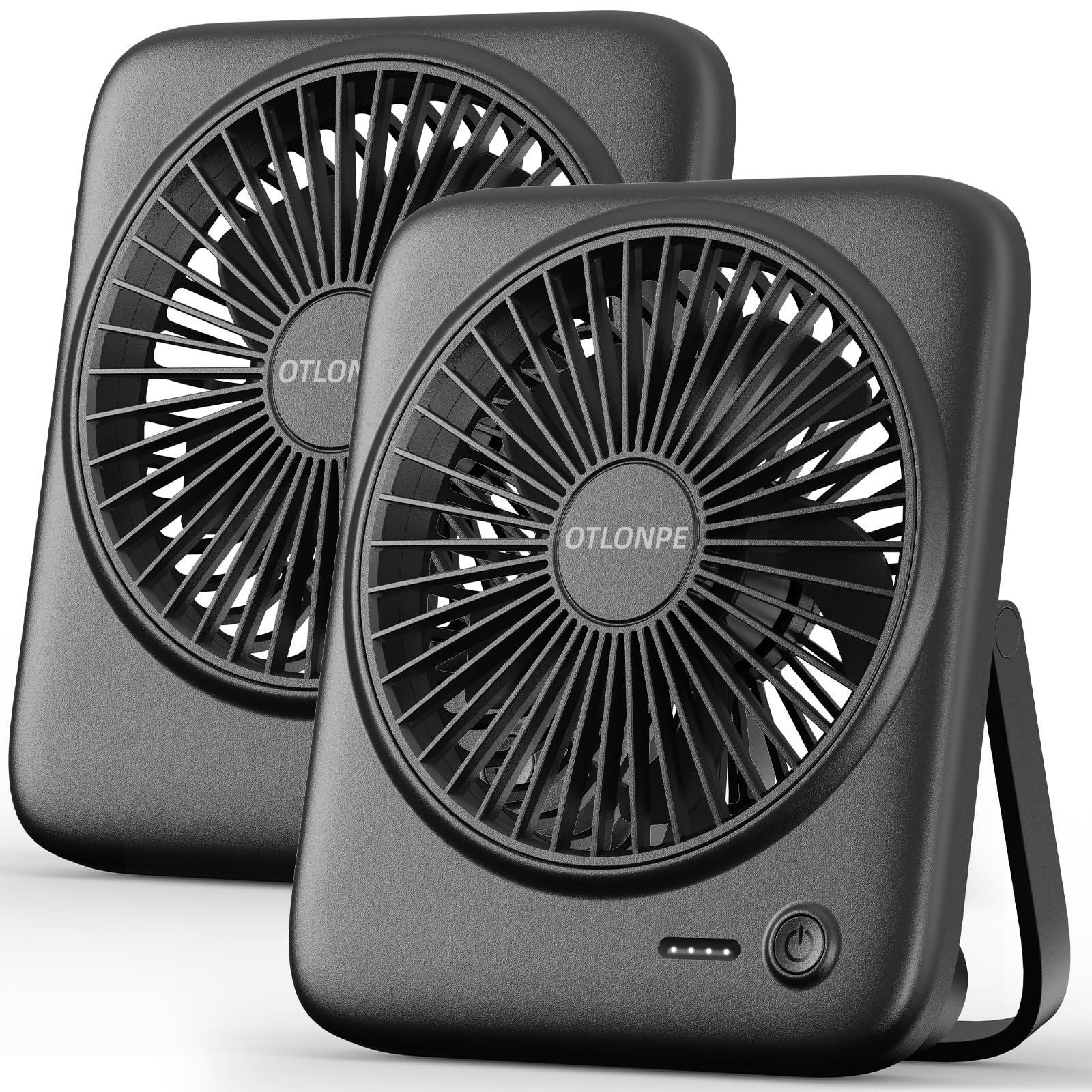 Otlonpe Personal Portable Desk Fan 2 Pack, 4000mAh Small Rechargeable Portable Fan Battery Operated & USB Powered for Travel Sleeping Bedroom Office Home Table, Cordless, Quiet, 4-Speed, 6.5 Inch