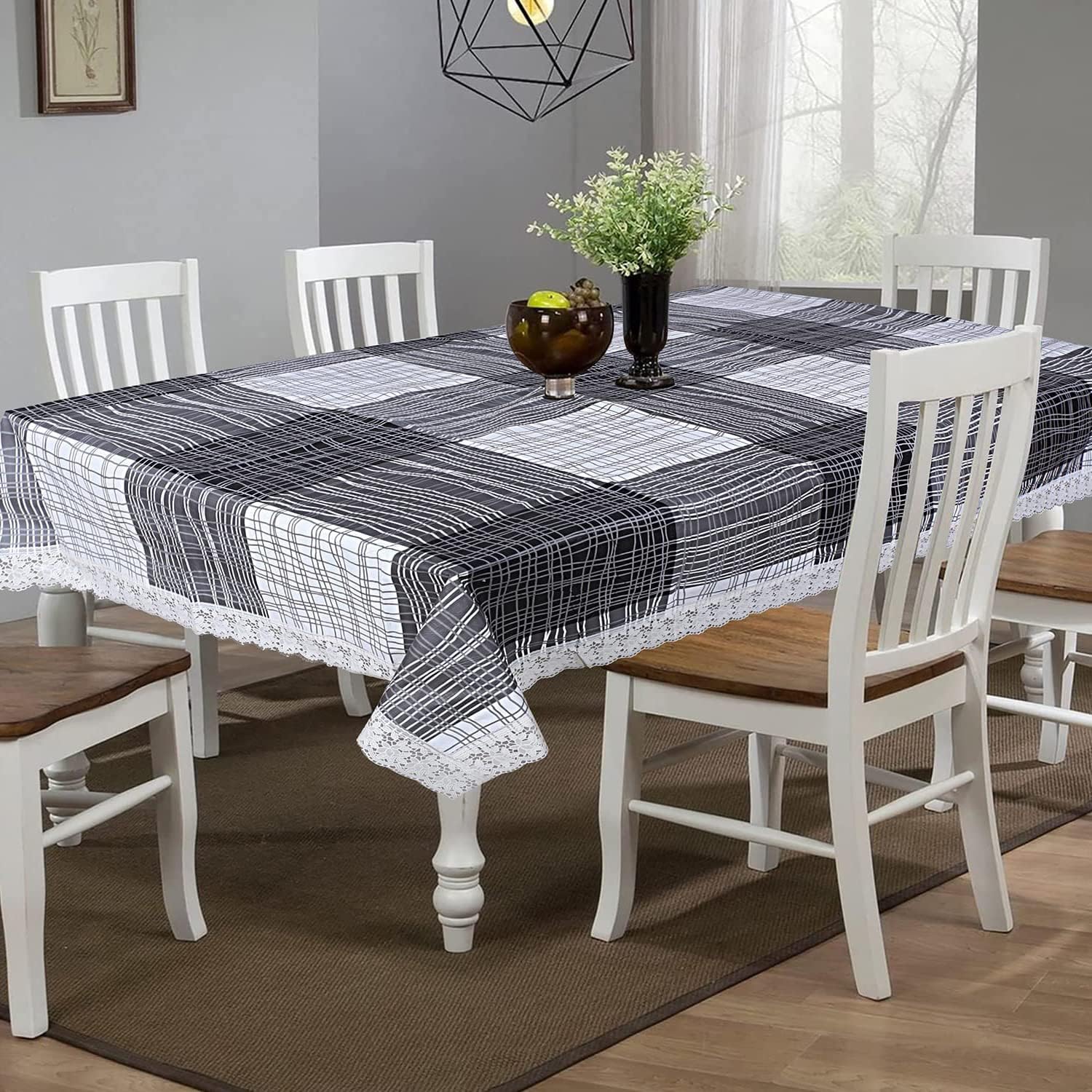 Kuber Industries Lining Print Dining Table Cover 6 Seater|Exclusive Table Cloth|Table Sheet For dining, Party, Events|Waterproof Table Protector|Indoor And Outdoor Use "90x60" (Grey)
