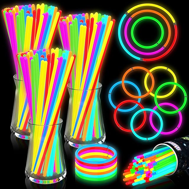 300pcs Glow Sticks Bulk, Glow Sticks Party Pack, Glow in the Dark Party Supplies, Glowsticks Necklaces Bracelet with Connectors, Party Favors for Kids and Adults for Halloween, Christmas, Birthdays